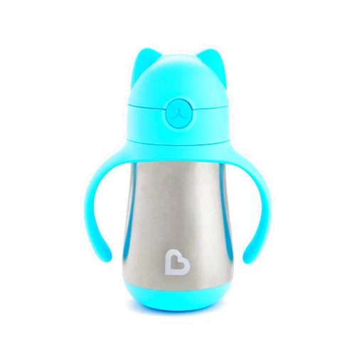 Munchkin Cool Cat Sippy Cup for Toddlers, Stainless Steel Straw Cup, 8 Ounce, Blue