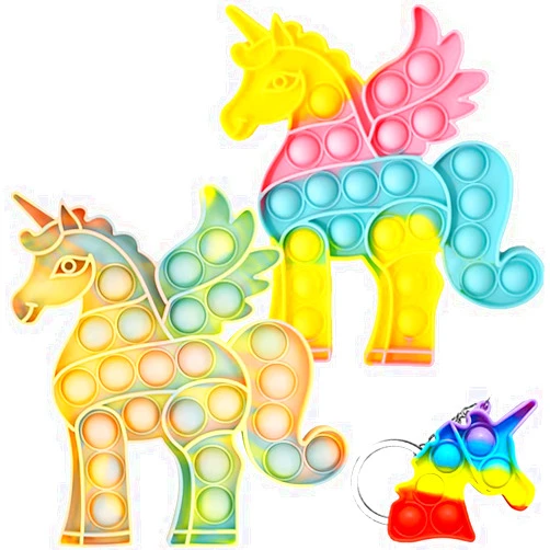 WowDay Unicorn Pop Its Fidget Toys Pack 2 with Keychain - Special Needs Stress Relief Sensory Poppers Fidget Toy Set - Animal Push Pop Bubble Poppets Fidget Toy Gift for Kids Girls Boys