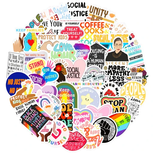 YOUTHSTORE 50Pcs Social Justice Stickers for Water Bottles, Laptop - Waterproof Vinyl Social Justice Decals, Social Justice Gifts for Women, Men - Social Justice Party Favors Laptop Decals (Social)
