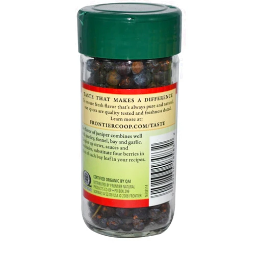 Frontier Co-op Organic Whole Juniper Berries, 1.28 Ounce Bottle, Rich and Piney for Soups, Marinades, Pickling and Sauerkraut