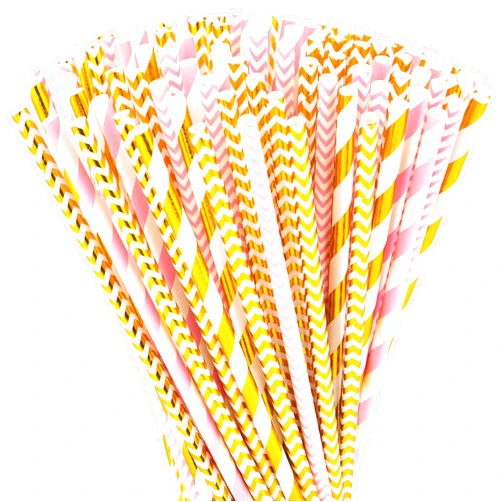 DuraHome Paper Straws 200 Pack Biodegradable Gold and Pink Striped Design 8.25