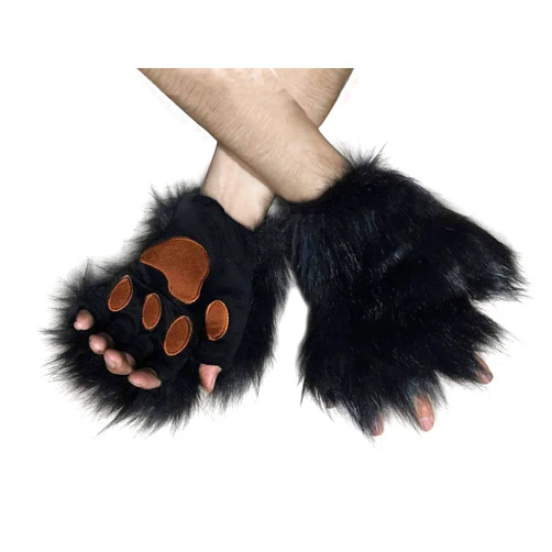QinRuan Wolf Paw Costume for Adult 1 Pairs Plush Gloves Cosplay Bear Paw