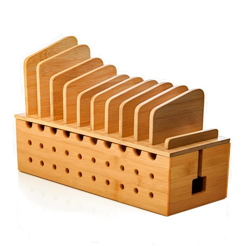 Prosumer's Choice Multi Device Charging Station - Bamboo Charging Dock and Cord Organizer for 10 Devices - Bamboo Desk Organizer Rack with Cable Box for Power Strip Storage, Phones and Tablets