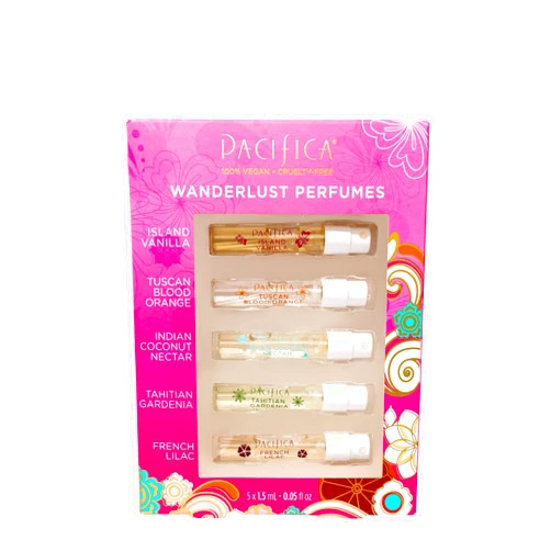 Pacifica Beauty, Wanderlust Spray Perfume Trial Set, Island Vanilla, 5 Scents, Fragrance Sampler Gift Set, Natural & Essential Oils, Clean, Vegan & Cruelty Free