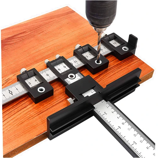 Dahoo Cabinet Hardware Jig Tool - Adjustable Punch Locator Drill Template Guide, Wood Drilling Dowelling Guide for Installation of Handles Knobs on Doors and Drawer,Black