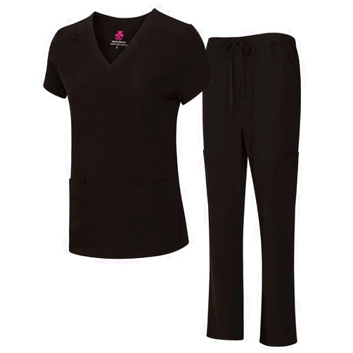 Natural Uniforms Women's Cool Stretch V-Neck Top and Cargo Pant Scrub Set with Regular and Petite Sizes
