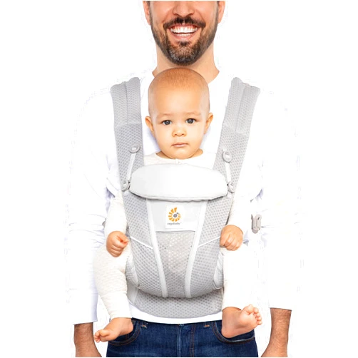 Ergobaby Omni Breeze All Carry Positions Breathable Mesh Baby Carrier with Enhanced Lumbar Support & Airflow (7-45 Lb), Pearl Grey