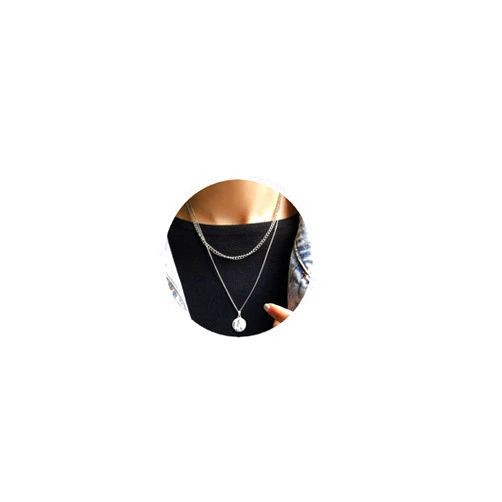 DIKEWEN Golden Double-Layered Stainless Steel Cross of European and American Hip-Hop Style, with Cuban Niche Design, Cool and Senior Fashion (Layered Coin Necklace, Sliver)