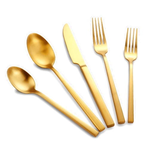 Kelenfer Stainless Steel Flatware Set Hand Forged 18/10 Silverware Set Cutlery Set Gold Cuboid Handle Matte Finished 20 Pieces Service for 4