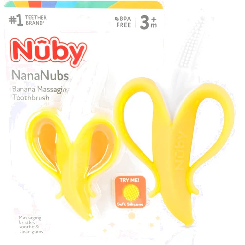 Nuby NanaNubs Banana Silicone Infant Toothbrush - Gum Massager - Soft Bristles - Silicone - 3+ Months