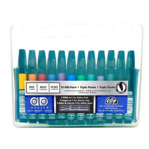 AD Marker The Original Chartpak AD Markers, Tri-Nib, 12 Assorted Basic Colors in Plastic Carrying Case, 1 Each (AD12SET)