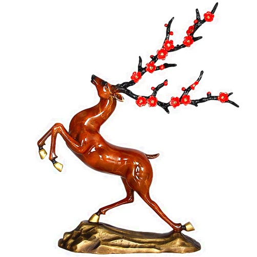 Aitian Christmas Pure Copper Sika Deer Ornaments Sculpture Deer Figurine Statue Home Office Decor Statues Family Craft Ornament，Gifts, Home Study, Craft Decorations
