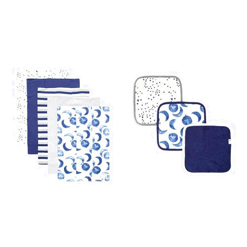 Burt's Bees Baby - Burp Cloths, 5-Pack Extra Absorbent 100% Organic Cotton Burp Cloths (Hello Moon!) & Washcloths, Absorbent Knit Terry, Super Soft 100% Organic Cotton