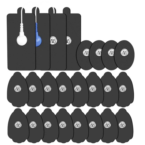 Mollan TENS Unit Electrode Pads, Mollan 20 pcs Reusable Self-Adhesive Replacement Massage Pads, Standard Connection Snap on 3.5mm Cable for Tens EMS Massager (10 Pairs)
