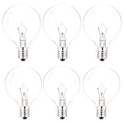SerBion 25 Watt Wax Warmer Bulbs, Light Bulbs for Full Size Scentsy Warmer, 6 Packs E12 Base Type G Bulb, Dimmable, Warm White, 120V G16 1/2 Bulbs for Candle Lamp