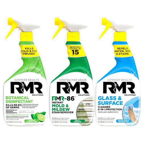 RMR Brands RMR All-Purpose Botanical Based Disinfectant Cleaner, RMR-86 Mold Stain Remover Spray, and RMR 2-in-1 Glass and Surface Cleaner Bundle