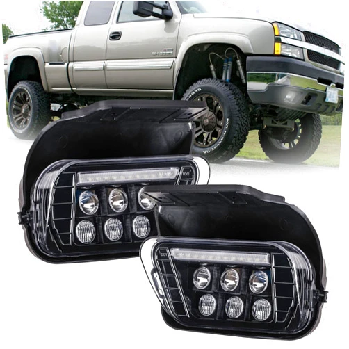 DRFG LED Fog Lights with DRL Compatible for Chevy Silverado 1500/2500HD/3500HD 2003 2004 2005 2006 All Models Avalanche 2002 2003 2004 2005 2006 Fog Lamp Kit Bumper Driving Light