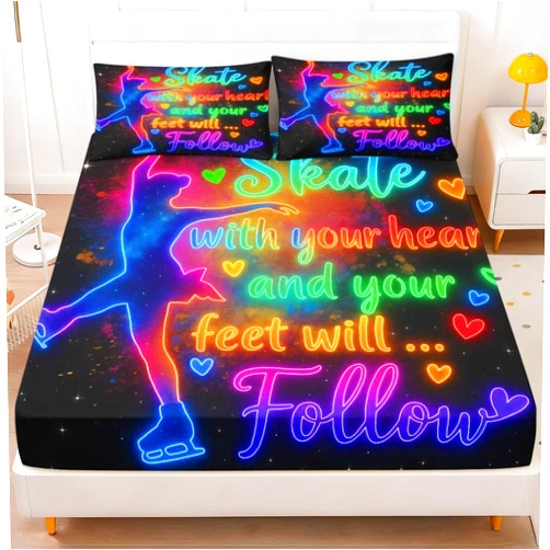 ARIGHTEX Olympic Winter Games Fitted Sheet Set: Neon Skate Girl California King Fitted Sheet Deep Pocket - 3 Piece Milano Cortina Inspired Bed Set with 2 Pillowcases (Without Flat Sheet)