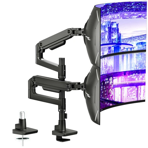 ARES WING Dual Monitor Arm Desk Mount for 17-49 Inch Ultrawide Monitors, Heavy Duty Dual Monitor Mount Holds 44 lbs, Full Motion Gas Spring Vertical Stacked Monitor Mount, 75/100 VESA Mount, Black