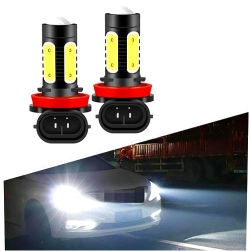 Getfay 2 PCS Car LED Fog Light Bulb, Waterproof COB Bulb Design, Super Brighter 6000K Vehicle Spotlight Replacements, Universal 7.5W 360 Degrees Automotive Front Light (White Light #H11)