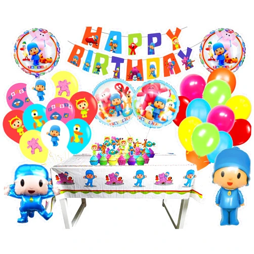 Infinite Deals and Creations Pocoyo and Friends theme party decorations balloons Birthday Party Supplies. Pocoyo. Baby Shower decorations. Pocoyo and friends cupecake topper and table cloth or tablecover 24 cupcake toppers. Pato, Elly, Loula, Sleepy Bird, and Baby Bird.
