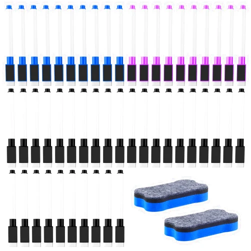 amassan 50 Pcs Magnetic Dry Erase Markers with Eraser, Assorted Colors White Board Markers with 2 Dry Erase Eraser, Dry Erase Markers Fine Tip for Teachers Office School Supplies(Dark)