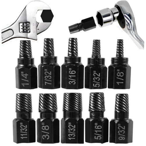 LPABY 10 Pcs Screw Extractor Set, Hex Head Easy Out Bolt Extractor Set, Multi-Spline Stripped Screw Extractor Set, Broken Bolt Remover Kit, Damaged Screw Extractor Set for Removing Broken Studs, Bolts