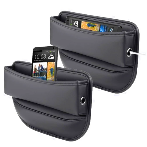 BEENLE 2 Pack Car Seat Gap Filler Organizer, Multifunctional Car Side Seat Gap Filler Automotive Storage Box for Phones, Glasses, Keys, Cards - Adjustable Leather Gap Filler for Cars