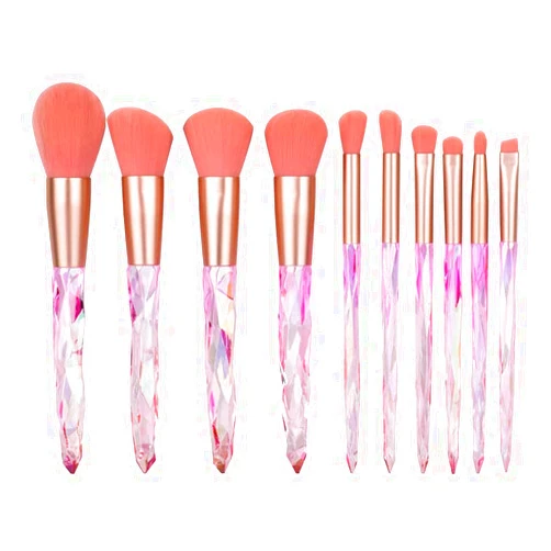 PAGOCI Makeup Brushes Set Crystal Handle- 10pcs colorful Diamond Cosmetic Complete Synthetic Kabuki Eye Shadow Concealer Make Up Brush Kit For Makeup Pink