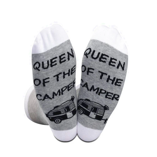 GJTIM Queen of the Camper Socks Outdoor Camping Camper Novelty Socks RV Gift Happy Camper Gift King of The Camper