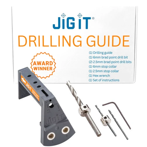 ROCKLER JIG IT Undermount Drilling Guide - Durable ABS Plastic Drill Angle Guide w/Steel Inserts - Drill Guide Jig for Blum Tandem & Drawer Slide – Ideal Woodworking Tools Includes Drill Bits, Collars & More