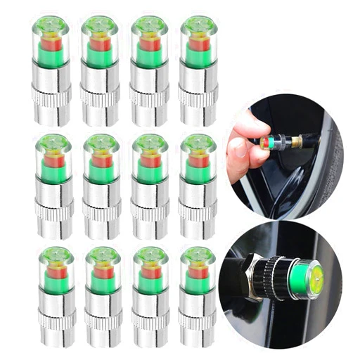 WedFeir 12pcs Car tire Pressure Monitor Valve stem Cap Sensor Indicator, 2.4Bar 36PSI Pressure Monitor Tire Valve Stem Caps with 3-Color Eye Alert for Cars, Motorcycles, Bicycles.