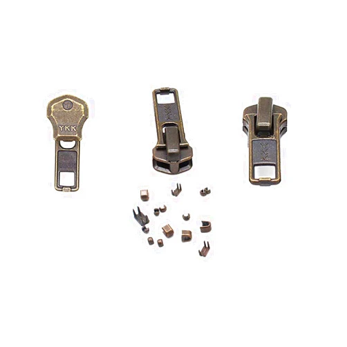 Zipperstop Zipper Repair Kit - #7 YKK Antique Brass Auto Lock Sliders - 3 Sliders Per Pack with Top & Bottom Stoppers Included - Made in The United States