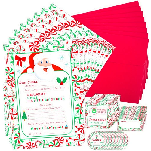 Watayo 40 PCS Official Letter to Santa Kit-8 Set Christmas Fill In The Blank Cards with Red Envelopes & Stickers-5