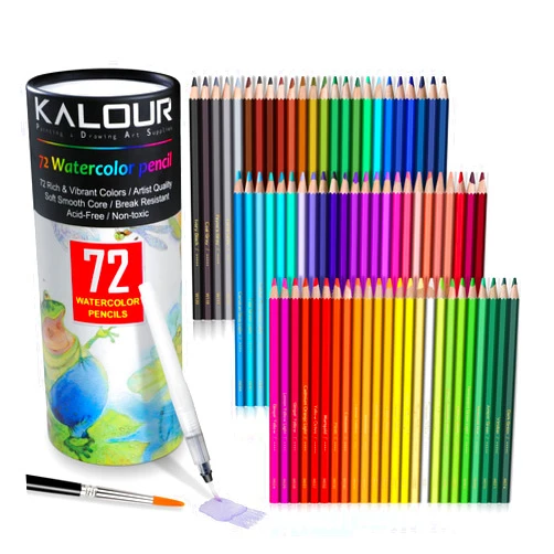 KALOUR 72-Color Professional Watercolor Pencils Set with Brush and Water Brush Pen, Hexagonal Shape, Blendable Wet or Dry, Water-Soluble Colored Pencils for Artists and Beginners