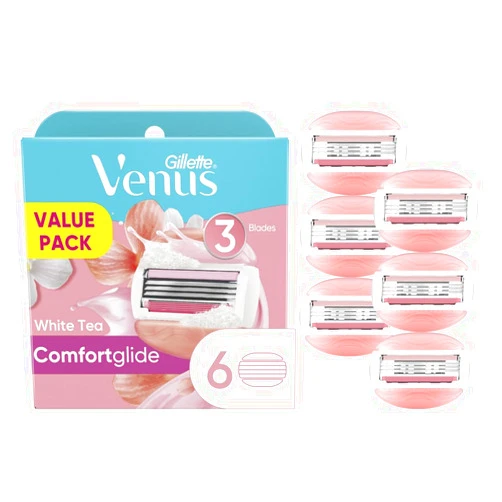 Gillette Venus ComfortGlide White Tea Women's Razor Blade Refills, 6 Count