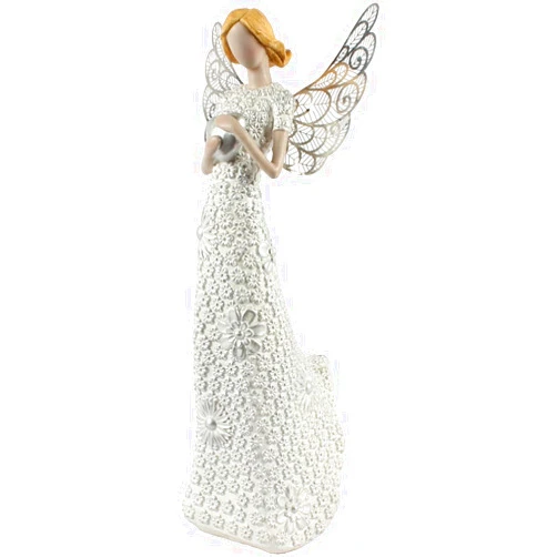 ZoikOm Angel with Love Holding Heart Figurine Resin material with Sliver Wire Wings .13.8