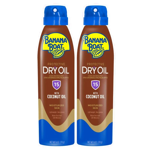 Banana Boat Protective Tanning Dry Oil Clear Spray Sunscreen SPF 15, 6oz | Tanning Sunscreen Spray, Banana Boat Dry Oil SPF 15, SPF Tanning Oil, Dry Tanning Oil Spray, 6oz each Twin Pack