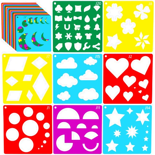 Peohud 40 Pieces Stencils for Kids, Geometric Shaped Stencils, Simple Drawing Chalk Stencils Colorful Art Painting Template for DIY Craft, 5.9 x 5.9 Inches