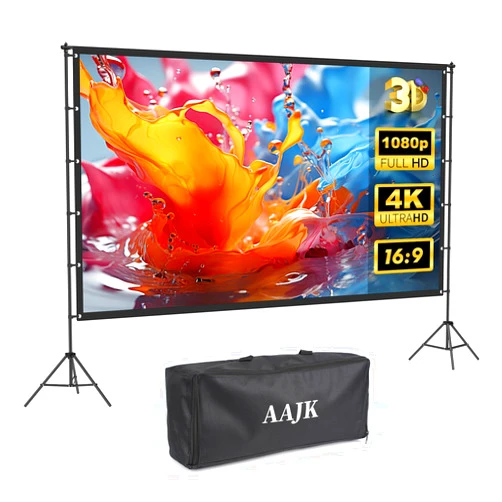 AAJK 120-inch Portable Projector Screen with Stand – Elevate Your Outdoor Movie Nights with 4K HD Clarity and Lightweight Convenience