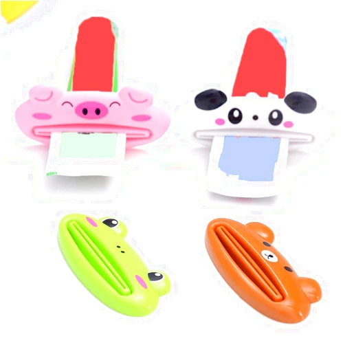 HFINGAQEX Cartoon Animal Toothpaste Tube Squeezer,Plastic Press Manual Toothpaste,Toothpaste Tube Squeezer Dispenser,Dispenser Toothpaste Clips for Bathroom,Reusable Silicone Toothpaste Squeezers Caps
