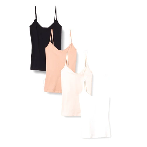 Amazon Essentials Women's Slim-Fit Knit V-Neck Layering Cami (Available in Plus Size), Pack of 4