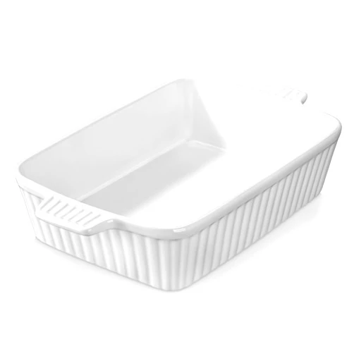 MALACASA 4.4 QT Baking Dish, 9x13 Large Casserole Dish for Oven, Ceramic Baking Pan, Rectangular Lasagna Pan Deep with Handles for Baking, Durable Microwave Oven Safe, White, Series BAKE-BAKE