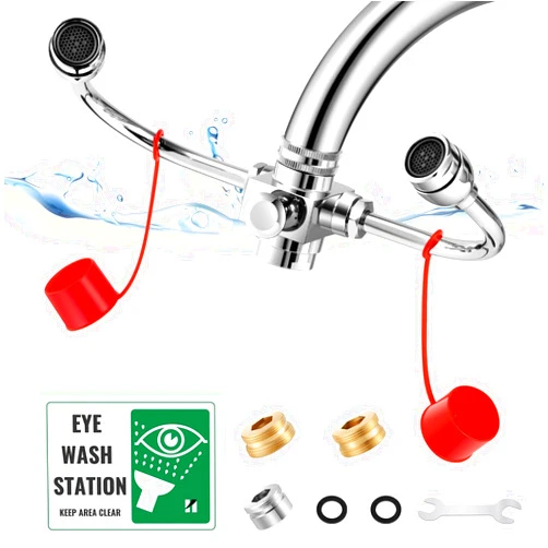 Huanyu Faucet Mounted Eyewash Station 360°Rotation Emergency Eye Wash Station Sink Attachment Adjustable Direction Eye Wash Faucet for Laundry Room Kitchen Sink with 3 Adapters (Style B)