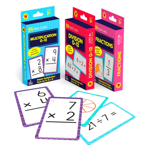 Carson Dellosa Education Carson Dellosa Division, Fractions, and Multiplication Flash Cards, 3 Sets of Flashcards, Math Games for Kids 8-12, Mathematics Hands-on Learning Resources