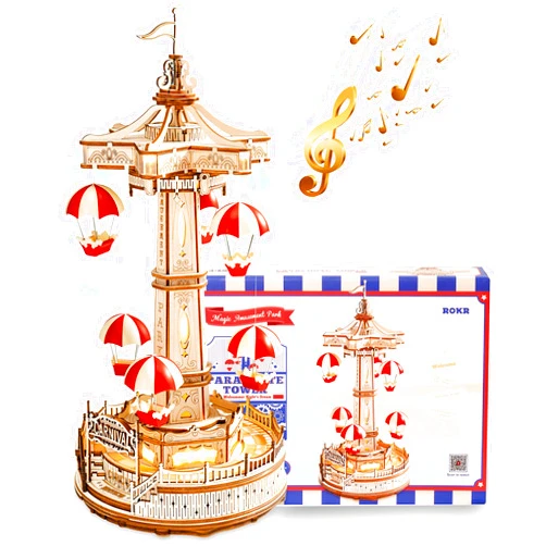 ROKR 3D Wooden Puzzles for Adults-LED Wooden Music Box Kits-Wood Model Kits to Build-3D Puzzles for Kids and Adults-Christmas STEM Toy Gifts