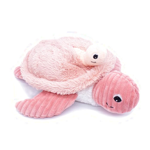 LES DÉGLINGOS PTIPOTOS by SAUVENOU Turtle Mum/Baby Blue – Soft Baby Soft Toy – Newborn Gift Idea – 29 cm, Pink