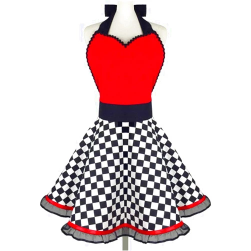 Hyzrz Lovely Handmade Red Cotton Retro Aprons for Women Cake Kitchen Cook Apron for Mother's Gift, Chess