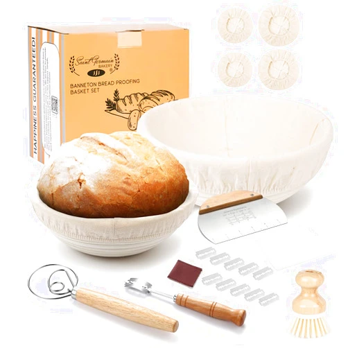 Saint Germain Bakery Premium Round Bread Banneton Basket with Extra Liners - Perfect Brotform Proofing Basket for Making Beautiful Bread (Bread Bundle (9 in. Round / 10 in. Round))