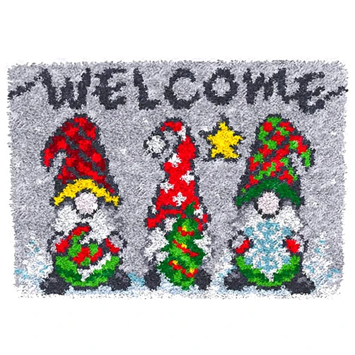 SxLingerie Latch Hook Rug Kits for Adults DIY Rug Making Kit with Color Printed Canvas Christmas Gnomes Pattern Crocheting Embroidery Carpet Set Easy to Complete Decor 20.5''x13.8''
